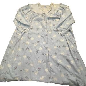 Angel Sleepwear Doves Nightgown 1X Blue Cotton Ruffle Collar Cottagecore Prairie